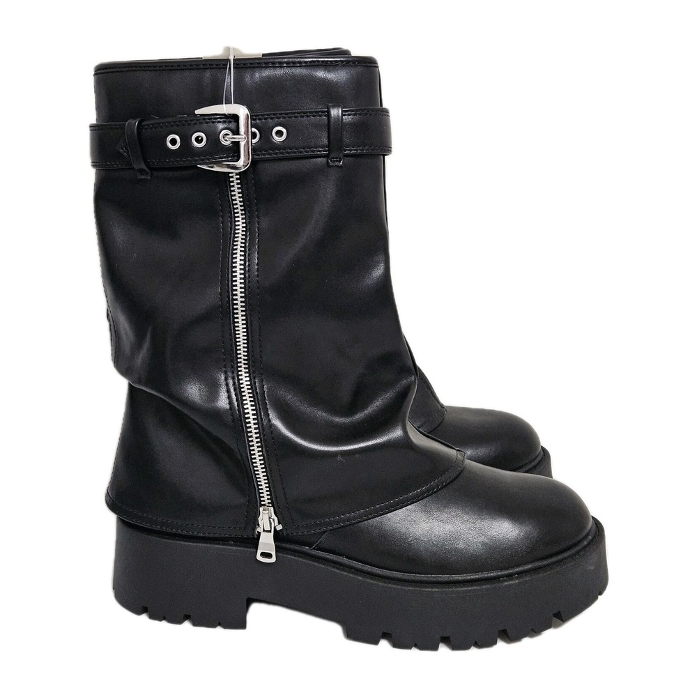 No Boundaries Fold Moto Boot Women 10 Black Lug Sole Platform Memory Foam NWT